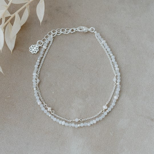 Bethany Bracelet - white moon stone/white pearl
